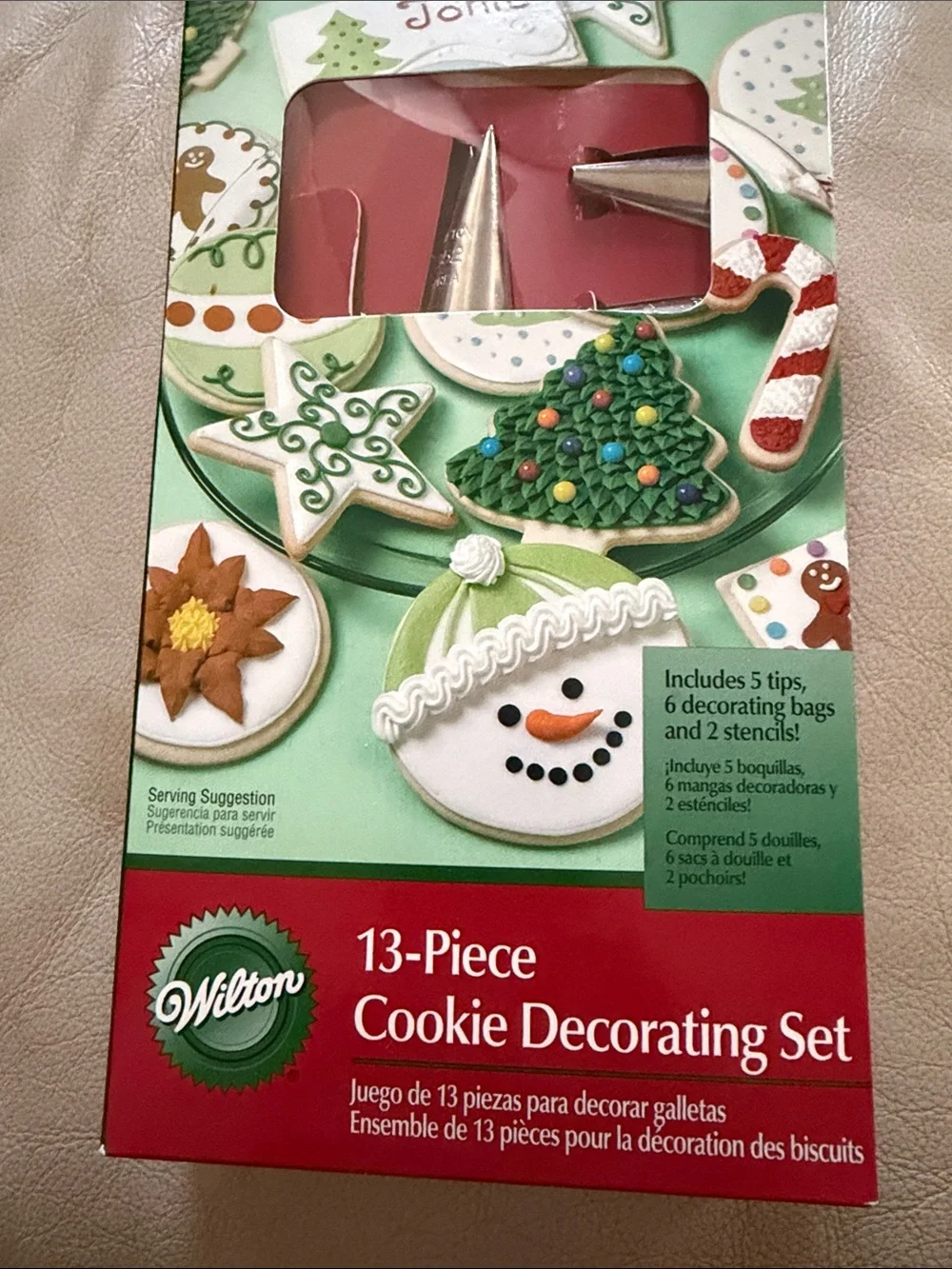 Wilton Cookie Decorating Set - Green & Red Packaging with Silver Tips